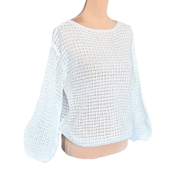 NEW Open Knit Sweater Sz L White Wool Blend Soft Fluffy Boho Minimalist - Picture 3 of 11